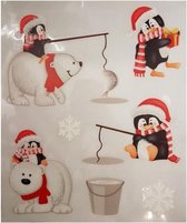 stickervel kerst pinguins 28,5 x 34,5 cm wit/rood