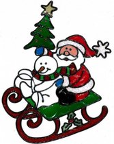 raamsticker kerstman op slee 25 x 30 cm groen/wit/rood