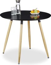 Relaxdays Ronde eettafel ARVID - hout - afmetingen: 74 x 90 cm - natuurlijke poten - rubberen beschermkussens - zwart (MDF) - 90 x 90 x 74 cm