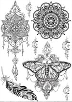 Tijdelijke tattoo - Tattoo nep - 8 stuks - mandala - vlinder - veer - maantjes - nep tatoeage
