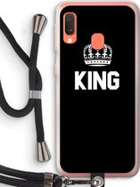 Case Company® - Samsung Galaxy A20e hoesje met Koord - King zwart - Telefoonhoesje met Zwart Koord - Bescherming aan alle Kanten en Over de Schermrand