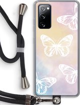 Case Company® - Samsung Galaxy S20 FE / S20 FE 5G hoesje met Koord - White butterfly - Telefoonhoesje met Zwart Koord - Bescherming aan alle Kanten en Over de Schermrand