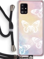 Case Company® - Samsung Galaxy A51 5G hoesje met Koord - White butterfly - Telefoonhoesje met Zwart Koord - Bescherming aan alle Kanten en Over de Schermrand