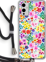 Case Company® - OnePlus 9 hoesje met Koord - Little Flowers - Telefoonhoesje met Zwart Koord - Bescherming aan alle Kanten en Over de Schermrand