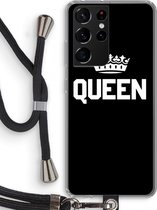 Case Company® - Samsung Galaxy S21 Ultra hoesje met Koord - Queen zwart - Telefoonhoesje met Zwart Koord - Bescherming aan alle Kanten en Over de Schermrand