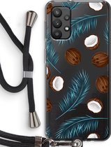 Case Company® - Samsung Galaxy A32 4G hoesje met Koord - Kokosnoot - Telefoonhoesje met Zwart Koord - Bescherming aan alle Kanten en Over de Schermrand