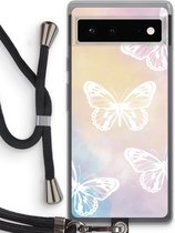 Case Company® - Google Pixel 6 hoesje met Koord - White butterfly - Telefoonhoesje met Zwart Koord - Bescherming aan alle Kanten en Over de Schermrand