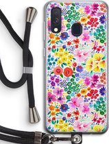 Case Company® - Samsung Galaxy A40 hoesje met Koord - Little Flowers - Telefoonhoesje met Zwart Koord - Bescherming aan alle Kanten en Over de Schermrand