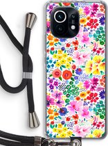 Case Company® - Xiaomi Mi 11 hoesje met Koord - Little Flowers - Telefoonhoesje met Zwart Koord - Bescherming aan alle Kanten en Over de Schermrand