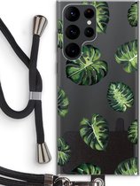 Case Company® - Samsung Galaxy S22 Ultra hoesje met Koord - Tropische bladeren - Telefoonhoesje met Zwart Koord - Bescherming aan alle Kanten en Over de Schermrand