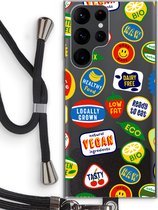 Case Company® - Samsung Galaxy S22 Ultra hoesje met Koord - Fruitsticker - Telefoonhoesje met Zwart Koord - Bescherming aan alle Kanten en Over de Schermrand