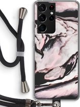 Case Company® - Samsung Galaxy S21 Ultra hoesje met Koord - Roze stroom - Telefoonhoesje met Zwart Koord - Bescherming aan alle Kanten en Over de Schermrand