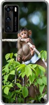 Geschikt voor Huawei P40 hoesje - Baby - Aap - Takken - Siliconen Telefoonhoesje