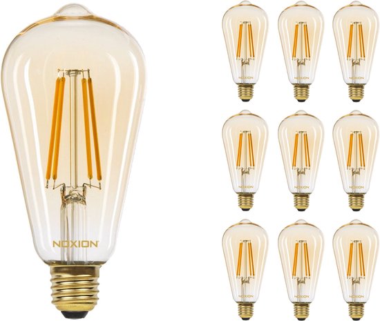 Voordeelpak 10x Noxion Lucent LED E27 Edison Filament Amber 7.2W 630lm - 822 Zeer Warm Wit | Dimbaar - Vervangt 50W.