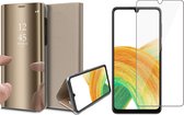 Hoesje geschikt voor Samsung Galaxy A33 - Book Case Spiegel Wallet Cover Hoes Goud - Tempered Glass Screenprotector