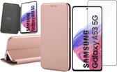 Hoesje geschikt voor Samsung Galaxy A53 - Book Case Lederen Wallet Cover Minimalistisch Pasjeshouder Hoes Roségoud - Tempered Glass Screenprotector