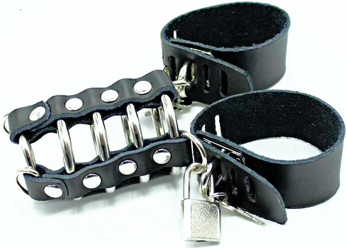 OHMAMA FETISH | Ohmama Fetish Leather Strap Metal Ring Cock Cage With Ball Divider