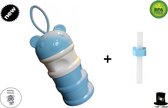 Bob Online ™ – Blauw Beer – Melkpoeder Doseerdoosje + Rietje – BPA-vrij – Melkpoeder Toren Blauw – Melkpoedertoren  – Milk Powder Tower – Milk Powder Dispenser – Bewaar bakjes – Reisbox – Bewaardoosje – Herbruikbaar Rietje – Baby Training Straw