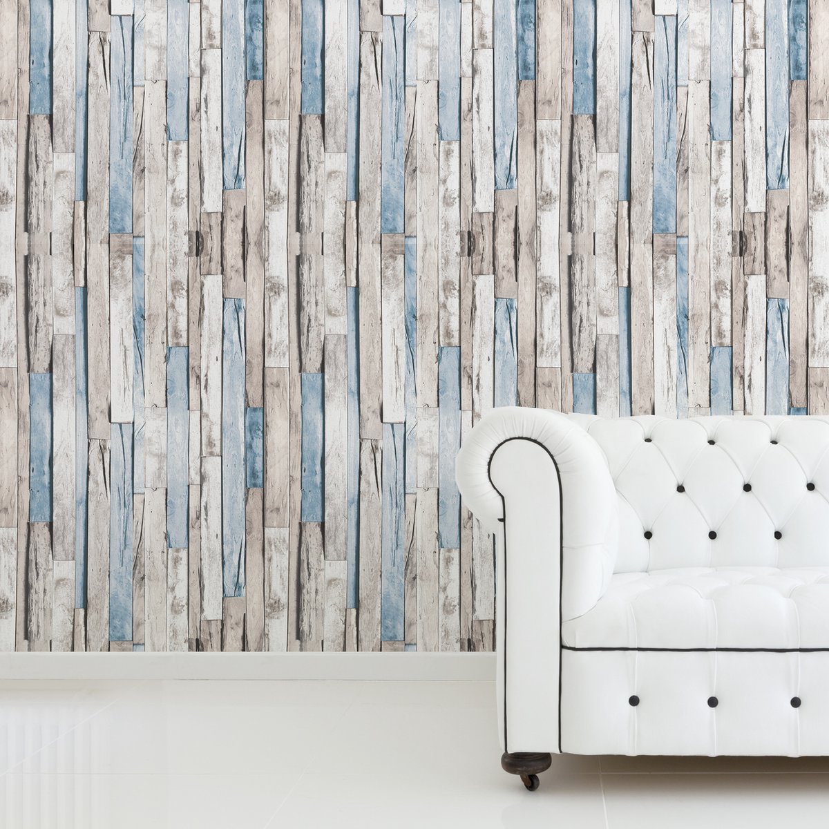 Walplus Houtstroken - Muur Decoratie Sticker - Grijs/Blauw - 4 bladen van 60x90 cm