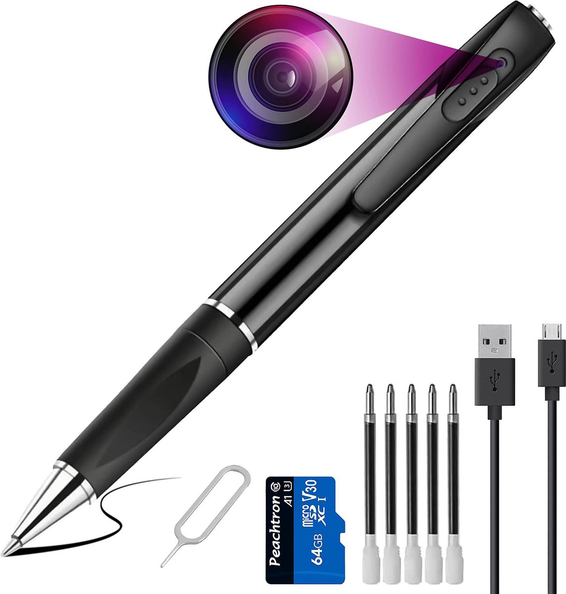 Stylo caméra Spy caché eLiving E44 FullHD. 30FPS, haute résolution