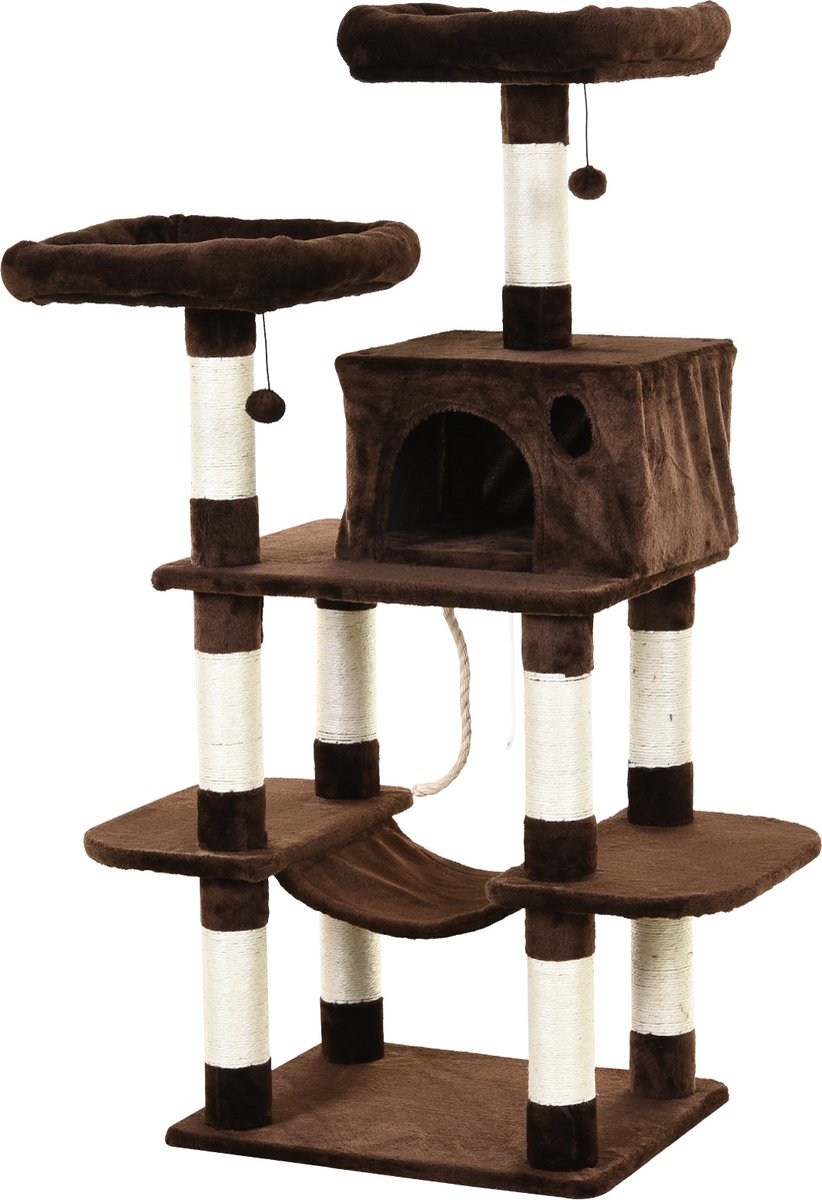 PawHut Kattenboom kattenhuis hangmat met sisalpalen pluchen speelbal, donkergrijs D30-283