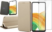 Hoesje geschikt voor Samsung Galaxy A33 - Book Case Lederen Wallet Cover Minimalistisch Pasjeshouder Hoes Goud - Tempered Glass Screenprotector