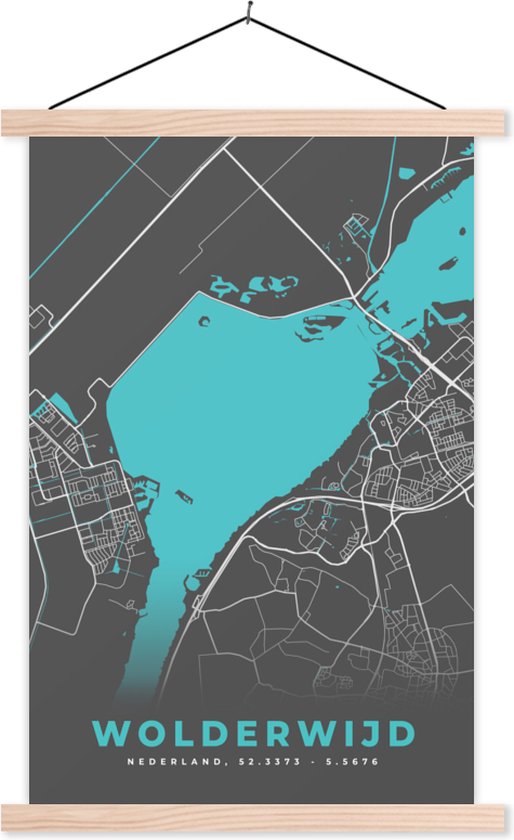 Porte-affiche avec affiche - Affiche scolaire - Carte - Wolderwijd - Nederland - Carte - Plan de la ville - 120x180 cm - Lattes vierges