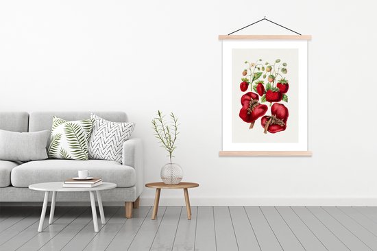 Support pour affiches avec affiche 87 x 120 cm - Affiche scolaire - Nourriture - Fruits - Fraises - Affiche textile - Lattes vierges