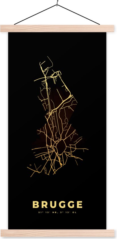 Porte-affiche avec affiche - Affiche scolaire - Carte - Bruges - Plan de la ville - Carte - België - Or - 40x80 cm - Lattes vierges