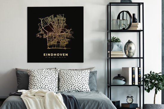 Peinture sur toile Eindhoven - Plan d'étage - Carte - Plan de la ville - 90x90 cm - Décoration murale