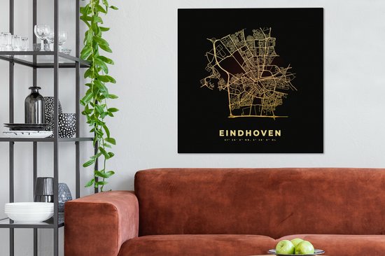 Peinture sur toile Eindhoven - Plan d'étage - Carte - Plan de la ville - 90x90 cm - Décoration murale