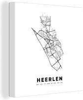 Canvas Schilderij Nederland – Heerlen – Stadskaart – Kaart – Zwart Wit – Plattegrond - 20x20 cm - Wanddecoratie