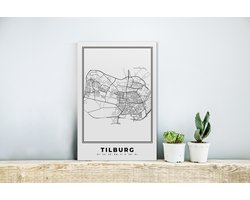 Glasschilderij - Stadskaart – Zwart Wit - Kaart – Tilburg – Nederland – Plattegrond - 20x30 cm - Acrylglas Schilderijen - Foto op Glas