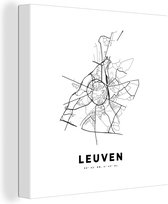 Canvas Schilderij België – Leuven – Stadskaart – Kaart – Zwart Wit – Plattegrond - 90x90 cm - Wanddecoratie