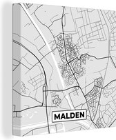 Canvas Schilderij Malden - Plattegrond - Stadskaart - Kaart - Nederland - Zwart Wit - 20x20 cm - Wanddecoratie