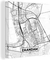 Canvas Schilderij Zaandam - Stadskaart - Zwart Wit - Plattegrond - Kaart - 20x20 cm - Wanddecoratie
