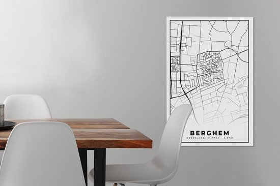 Peinture sur toile Carte - Nederland - Carte - Plan de la ville - Berghem - 60x90 cm - Décoration murale