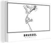 Canvas Schilderij België – Brussel – Stadskaart – Kaart – Zwart Wit – Plattegrond - 90x60 cm - Wanddecoratie