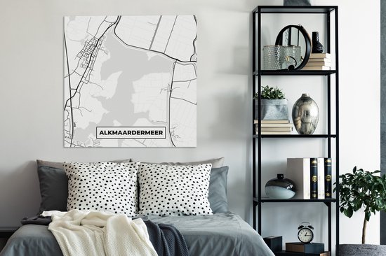 Canvas Schilderij Kaart - Alkmaardermeer - Meer - Plattegrond - Stadskaart - 90x90 cm - Wanddecoratie
