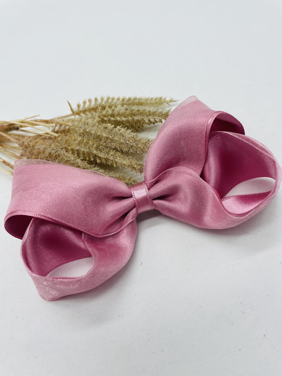 Organza XL haarstrik - Kleur Bleek roze - Haarstrik - Glanzende haarstrik - Bows and Flowers