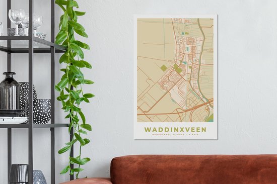 Peinture sur toile Waddinxveen - Plan de la ville - Carte - Plan d'étage - Vintage - 60x90 cm - Décoration murale