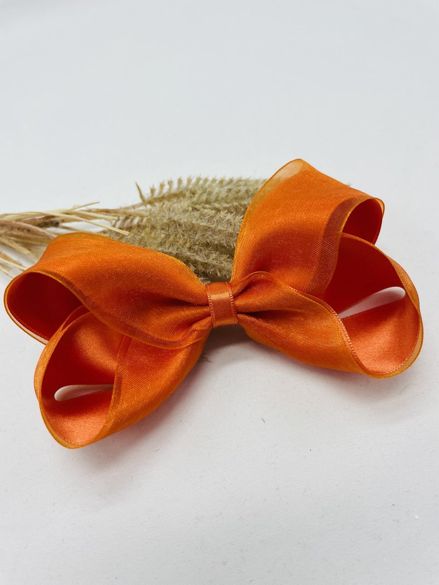 Organza XL haarstrik - Kleur Oranje - Haarstrik - Glanzende haarstrik - Bows and Flowers