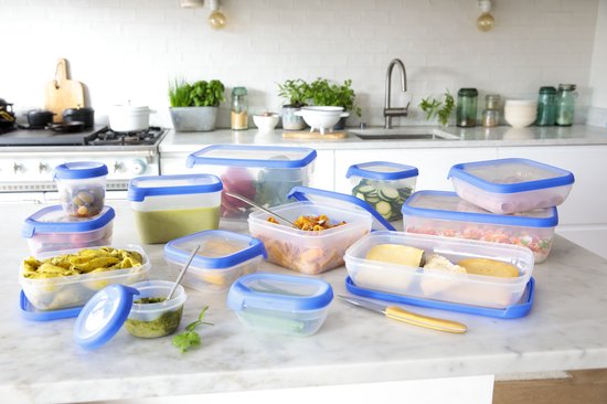 Récipient Curver Grand Chef Eco Fresh - 2,6L - Rectangulaire - 30x20x6,5 cm - Transparent/Bleu Foncé