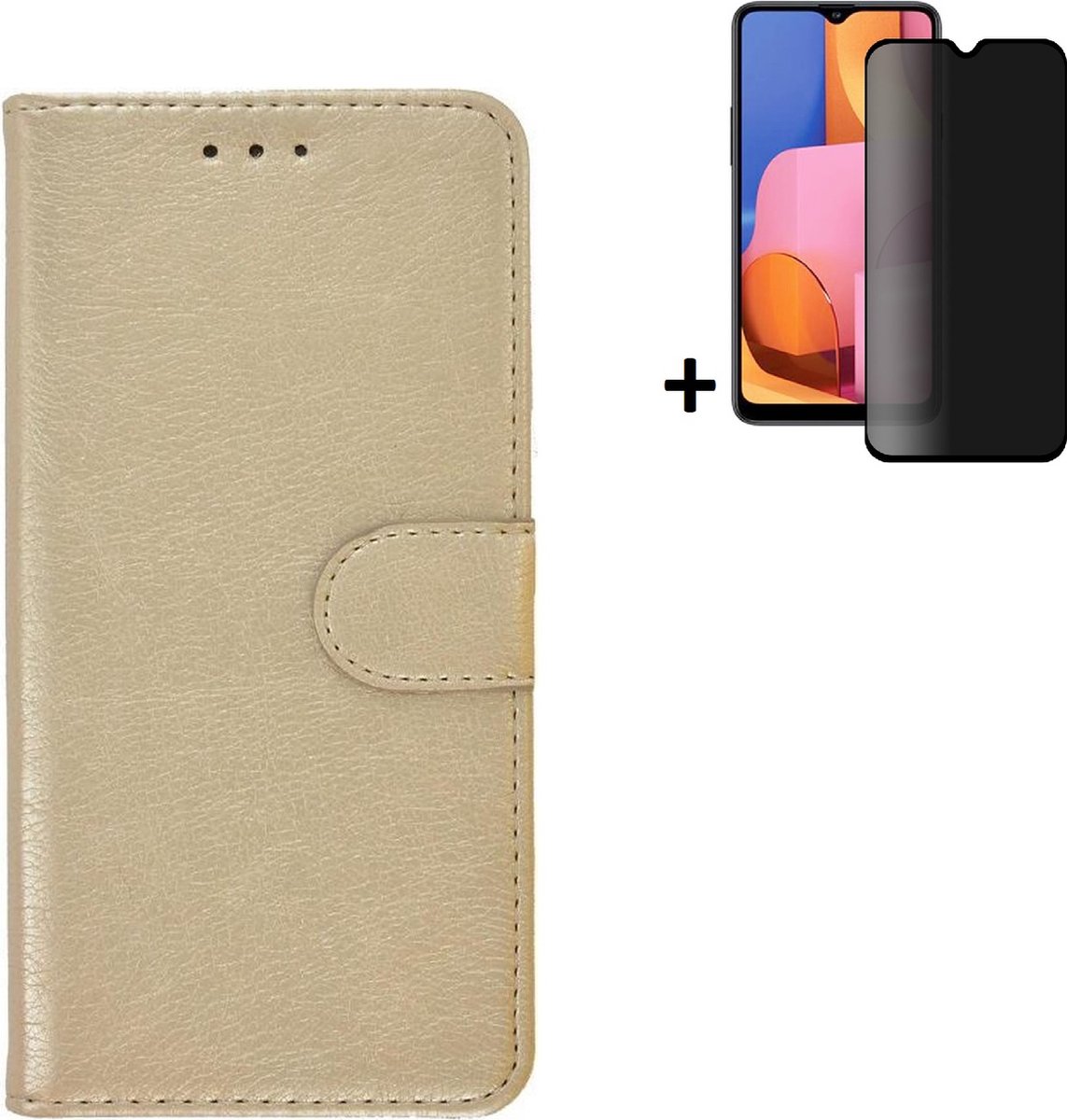 Geschikt voor Samsung Galaxy A13 5G Hoesje - Bookcase - A13 5G Screenprotector - A13 5G Hoes Wallet Book Case Goud + Privacy Screenprotector
