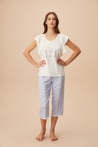 Suwen- Dames Capri Pyjama Set Blauw /Wit Maat XL