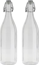 Set van 10x stuks glazen fles transparant met beugelsluiting dop 1000 ml - Waterfles - Olie/azijn fles