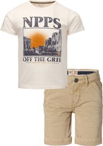 Noppies - Bio kledingset - 2delig - broek Chino Short Gadag-Betgri - Blonde - shirt Gifu - Antique White - Maat 92