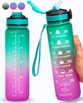Bouteille d'eau Migliore 1 litre - Avec paille - Motivation - Bouteille d'eau - 1 litre - Bouteille de boisson sportive - Grande bouteille d'eau - Marqueur de temps - Cruche d'eau - Vert - Violet