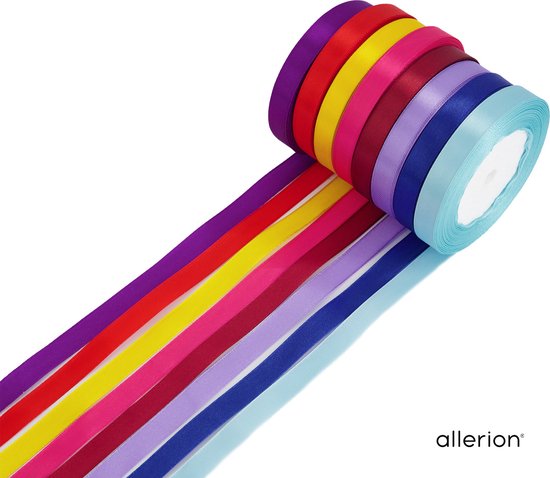 KICNIC Satijnen lint kleurrijk, 8 macaronverf cadeaulint 10 mm