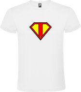 Wit T shirt met print van "letter I“ Superman “ Logo print Rood / Geel size XXL